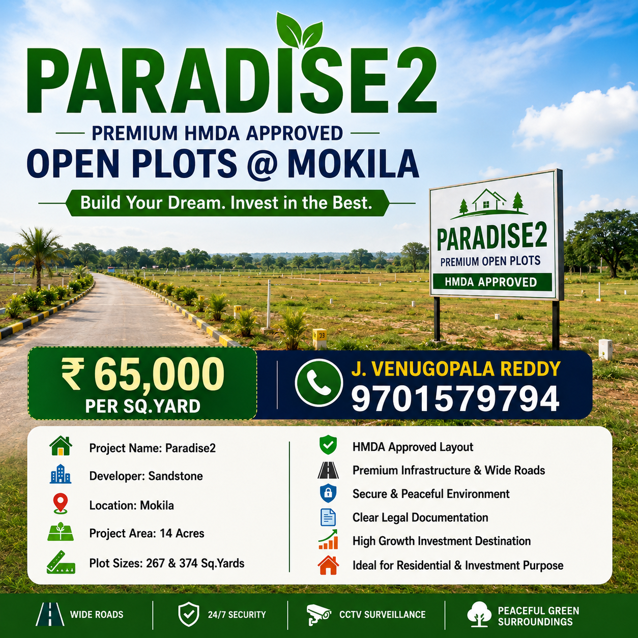 Paradise2 – Premium HMDA Approved Open Plots @ Mokila